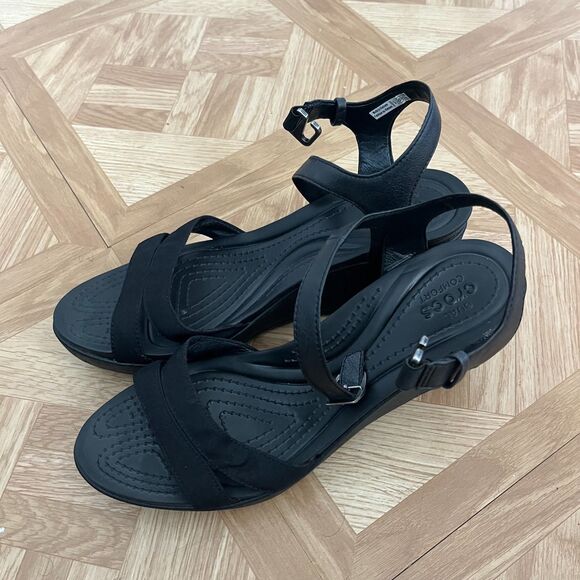 CROCS LEIGH II ANKLE STRAP WEDGE size 11 - Picture 1 of 7